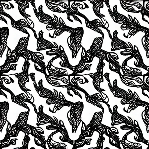 Prompt: seamless pattern of psychedelic roots. black and white, drawing, white background, seamless, ornament.