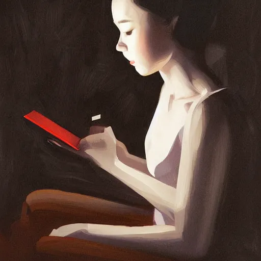 Image similar to a girl reading an e-book, night, portrait, by wlop
