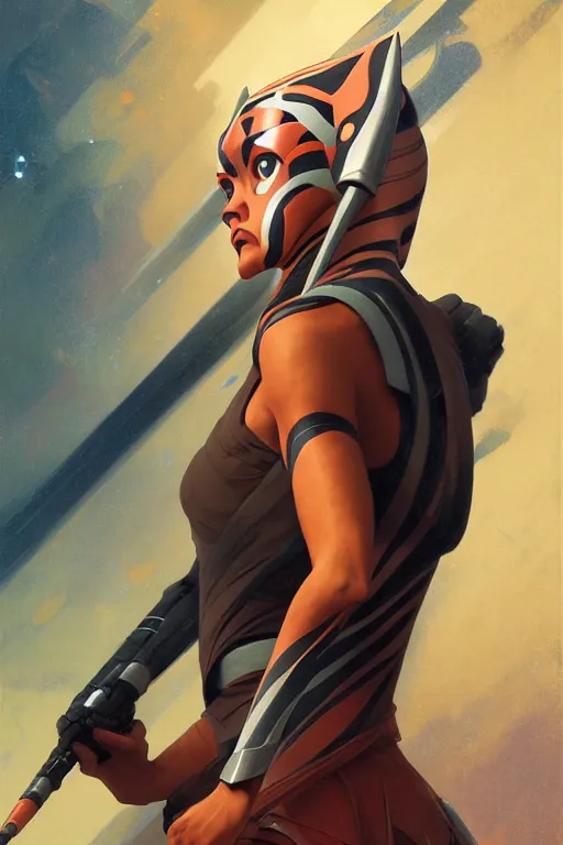 Image similar to ahsoka tano profile picture by greg rutkowski, dynamic pose, aesthetic, golden ratio, flat matte painting, intricate, futuristic, fantasy, elegant, by stanley artgerm lau, greg rutkowski, thomas kindkade, alphonse mucha, loish, norman rockwell, fantasy lut, fluid lines,