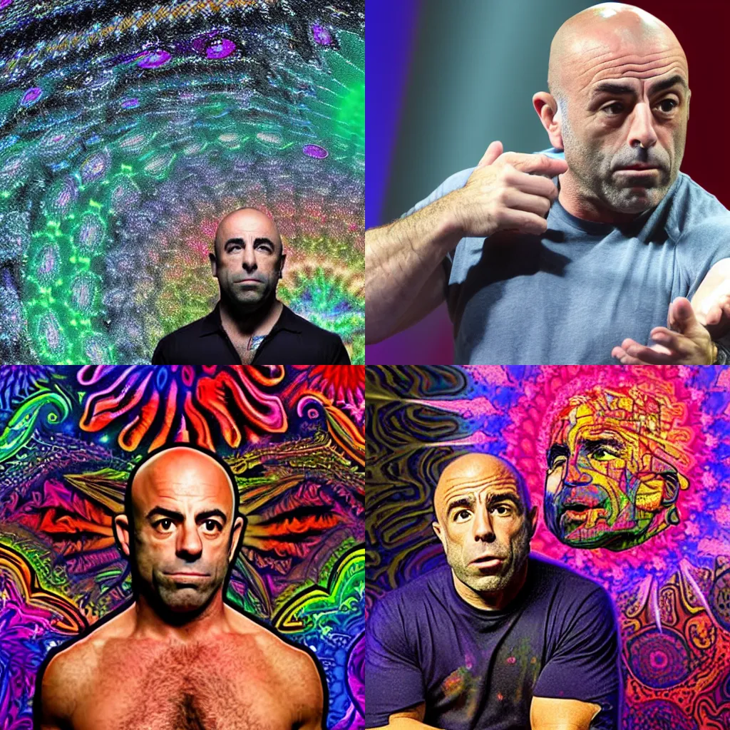 Prompt: Joe Rogan in a psychedelic drug trip