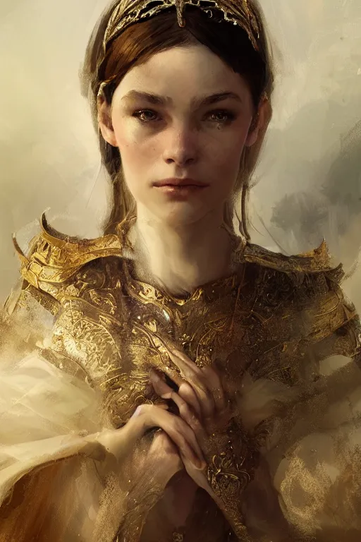 Image similar to medieval princess, gorgeous, close-up portrait, intricate, elegant, volumetric lighting, scenery, digital painting, highly detailed, artstation, sharp focus, illustration, concept art, ruan jia, steve mccurry