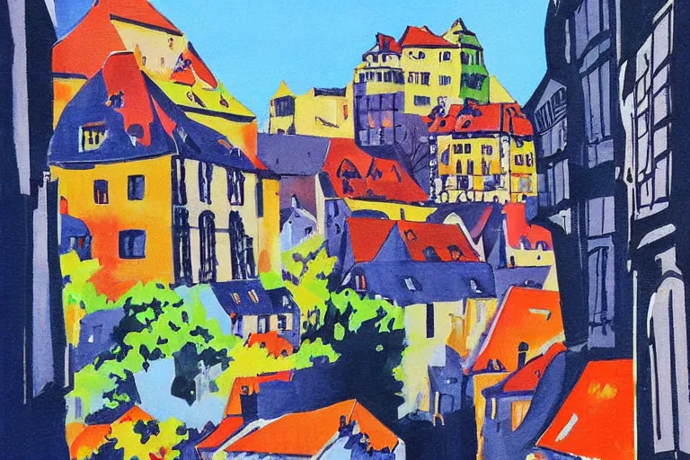 Image similar to !! gouache!! luxemburg in a sunny day, artwork by tooth wu, colorful contrast,!!!! very coherent!!!!, dark shadow, thick lineart