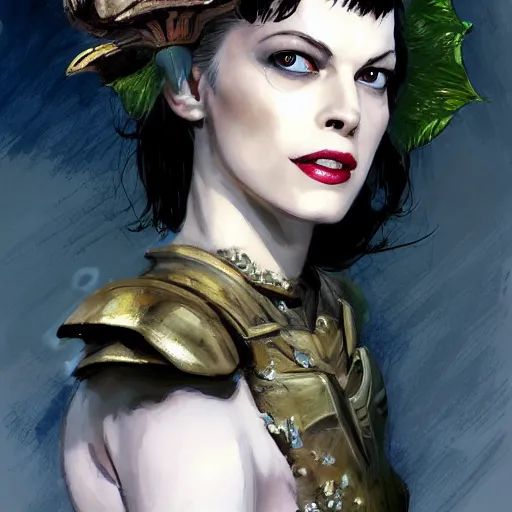 Image similar to batman as an attractive young smiling woman played by milla jovovich wearing a mushroom crown and heavy armoured wedding dress, face portrait, hd shot, digital portrait, elegant, beautiful, fantasy art, artstation, comic style, by artgerm, guy denning, jakub rozalski, magali villeneuve and charlie bowater