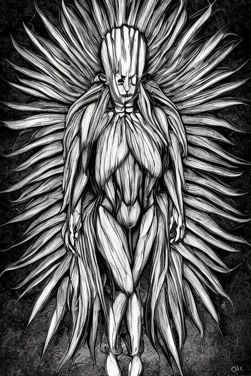 Image similar to corn humanoid figure, symmetrical, highly detailed, digital art, sharp focus, trending on art station, anime art style