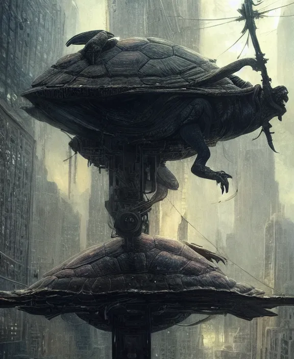 Image similar to city on a turtle. dark atmosphere. art by greg rutkowski and luis royo. highly detailed 8 k. intricate. lifelike. soft light. nikon d 8 5 0.