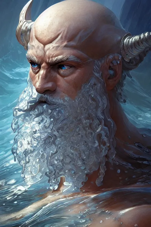 Image similar to poseidon humanoid god of the sea, trident, highly detailed, d & d, fantasy, highly detailed, digital painting, trending on artstation, concept art, sharp focus, illustration, art by artgerm and greg rutkowski and magali villeneuve