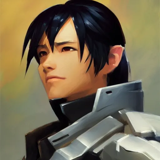 Image similar to greg manchess portrait painting of kirito as overwatch character, medium shot, asymmetrical, profile picture, organic painting, sunny day, matte painting, bold shapes, hard edges, street art, trending on artstation, by huang guangjian and gil elvgren and sachin teng