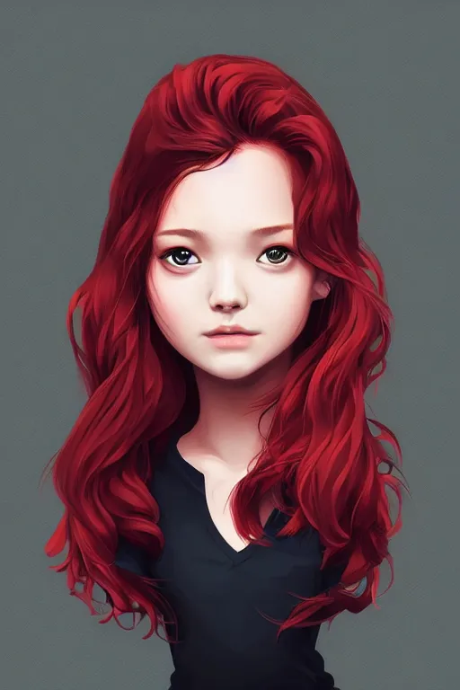 Prompt: girl with medium length red hair. black shirt. no face visible. centered median photoshop filter cutout vector behance hd artgerm jesper ejsing!