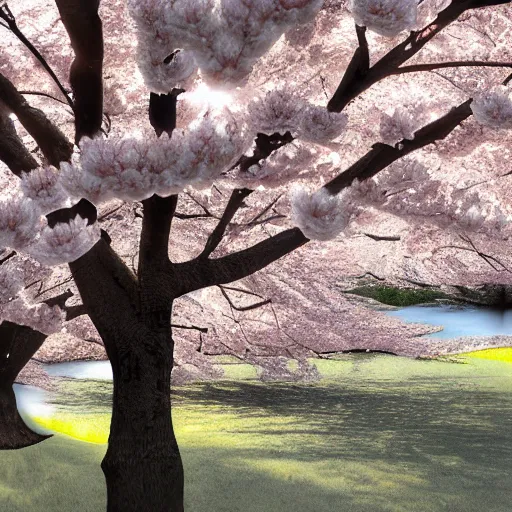 Prompt: matte painting of cherry blossoms in the trees entwining with venomous snakes