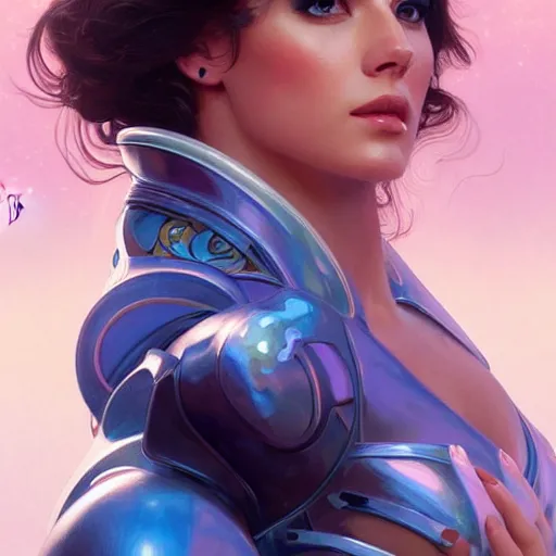 Image similar to Portrait of very very very very very very beautiful Latina woman, spacesuit, blue eyes, intricate, elegant, highly detailed, digital painting, artstation, concept art, smooth, sharp focus, illustration, art by artgerm and greg rutkowski and alphonse mucha