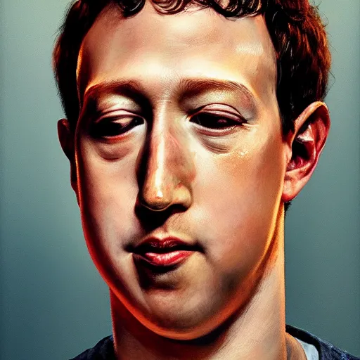 Image similar to hyper realistic, portrait of asian mark zuckerberg, painted by greg rutkowski,