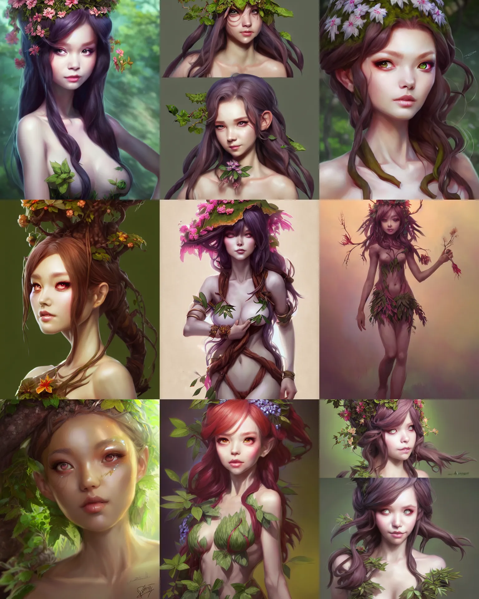 Prompt: character concept art of ssunbiki as a dryad | | foliage clothing, cute - fine - face, pretty face, realistic shaded perfect face, fine details by stanley artgerm lau, wlop, rossdraws, james jean, andrei riabovitchev, marc simonetti, and sakimichan, tranding on artstation