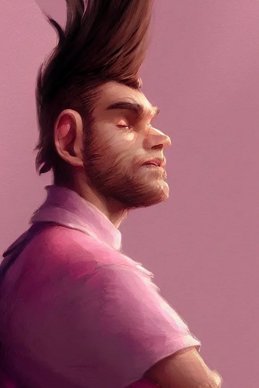 Image similar to realistic antropomorphic sad wolf wearing pink shirt and smoking cigarette, digital painting, artstation, concept art, smooth, sharp focus, illustration, art by kezie demessance, artgerm, james jean, jean giraud, edward hopper, gaston bussiere and greg rutkowski