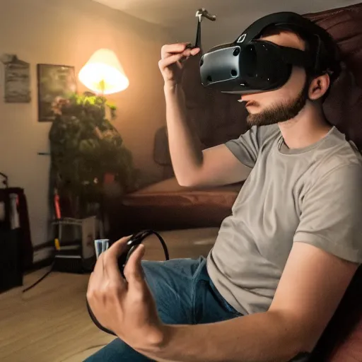 Image similar to Man playing VR after the end of the world