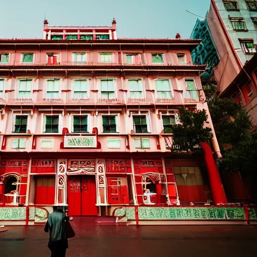 Prompt: Wes Anderson film style in ShangHai city, sharp focus , wideshot