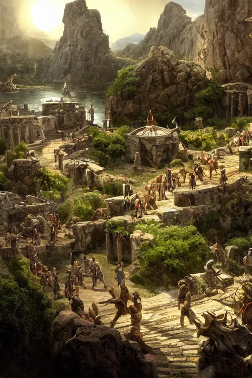 Image similar to garden of odysseus, landscape, alex ross, neal adams, david finch, concept art, matte painting, highly detailed, rule of thirds, dynamic lighting, cinematic, detailed, denoised, centerd