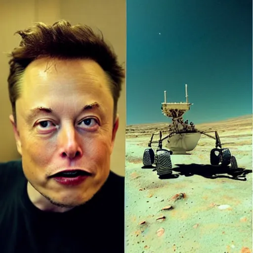 Image similar to “Elon musk eating crabs from a large bucket, on Mars”