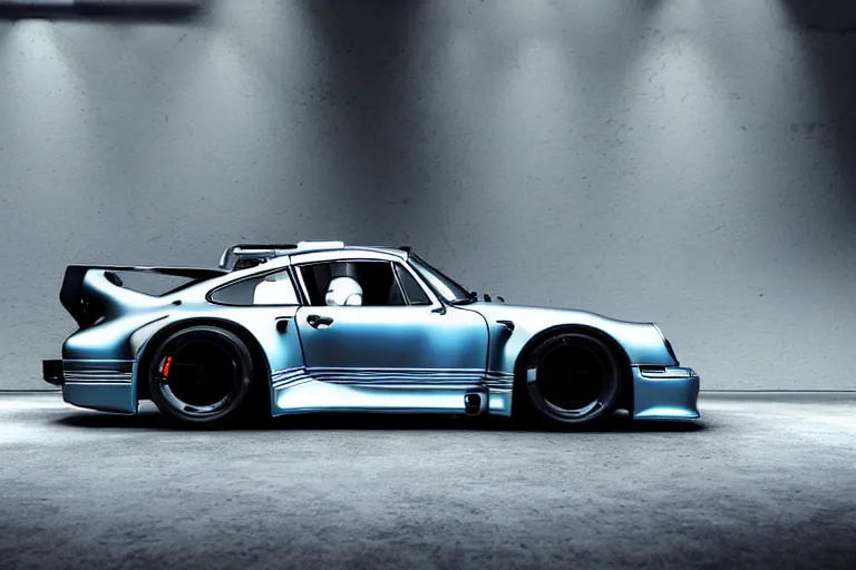 Image similar to porsche 9 5 9 rwb cyberpunk race car sitting on the side of the road, back to the future flux capacitor, a hyper - futuristic detailed matte painting by zack snyder, trending on cg society, auto - destructive art, vray tracing, unreal engine 5, reimagined by industrial light and magic