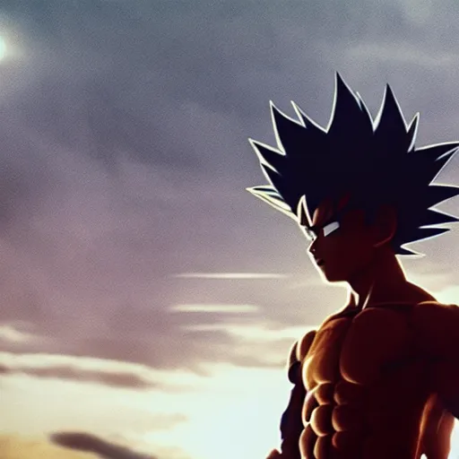 Image similar to movie still of cyborg son goku, cinematic composition, cinematic light, criterion collection, by alejandro jodorosky