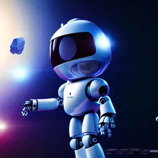 Prompt: a cute little robot in space. super realistic 8 k render of a dark hooded powerful elegant, cinematic composition