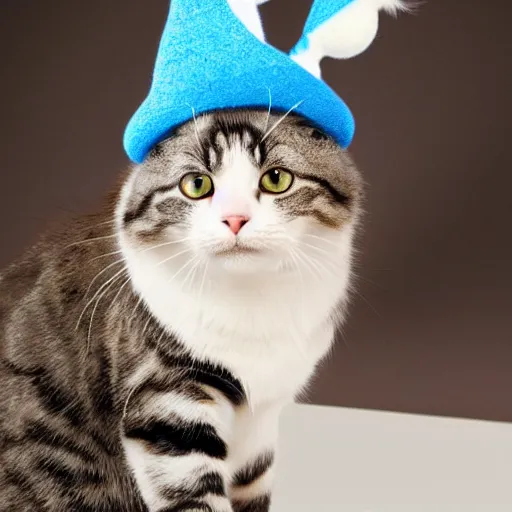 Image similar to magical cat wearing a silly hat