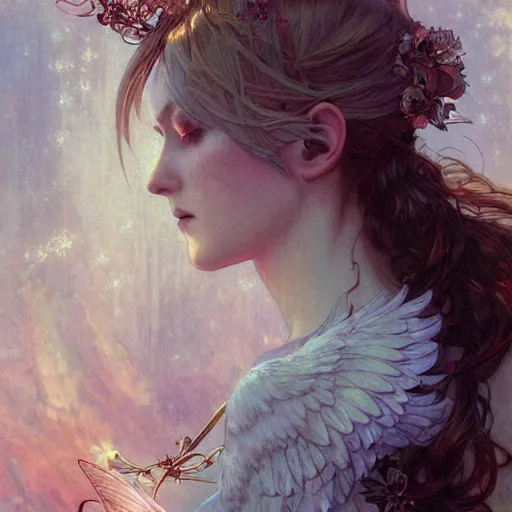 Image similar to beautiful angelic seductive fairy, fantasy, intricate, cinematic lighting, highly detailed, digital painting, artstation, smooth, sharp focus, illustration, art by Akihiko Yoshida, Greg Rutkowski and Alphonse Mucha, by Pixar
