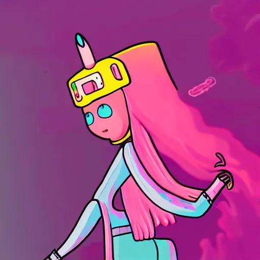 Image similar to Princess Bubblegum from Adventure Time, high details, synthwave, sharp, illustration, 8k, colorful