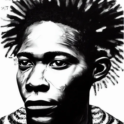 Image similar to A extremely highly detailed majestic hi-res beautiful immaculate head and shoulders painting of a strong black african man by Jean-Michel Basquiat, 8k, high textures, hyper sharp, insanely detailed and intricate, super detailed, 4k HDR high quality