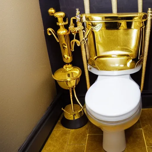 Prompt: a golden toilet with a lot of cash in it