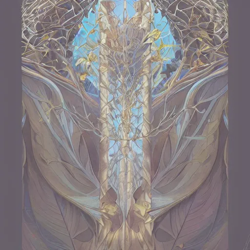 Image similar to symmetry!! trees with puzzle leaves, intricate, elegant, highly detailed, digital painting, artstation, concept art, smooth, sharp focus, illustration, art by artgerm and greg rutkowski and alphonse mucha