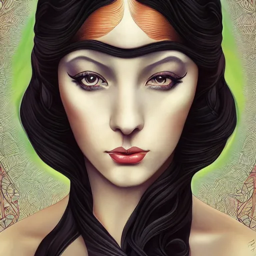 Image similar to an art nouveau, ( streamline moderne ), multi - racial portrait in the style of anna dittmann and charlie bowater and chanthara. very large, clear, expressive, and intelligent eyes. centered, ultrasharp focus, dramatic lighting, photorealistic digital matte painting, intricate symmetrical ultra detailed background.