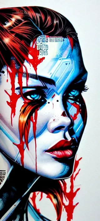 Image similar to blood in ocean intricate details by MARVEL comics and Sandra Chevrier