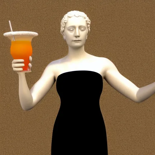 Image similar to a 3 d model of a white marble human head in a renaissance style holding a coctail, colorful coctail, digital illustration, 3 d render, above the waist