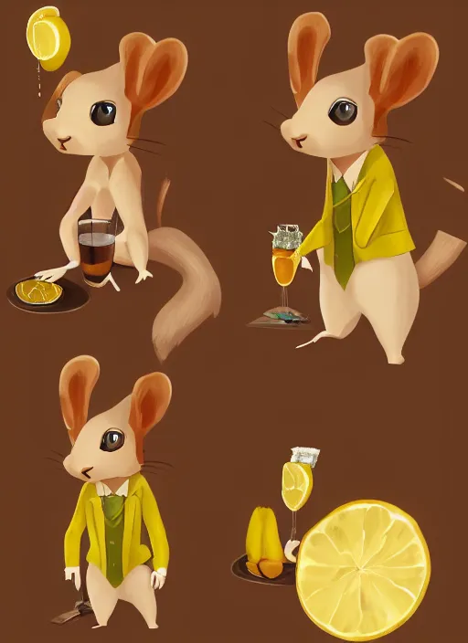 Image similar to a cute squirrel anthro as a dapper bartender 🐿🍸🍋, furaffinity, trending on artstation