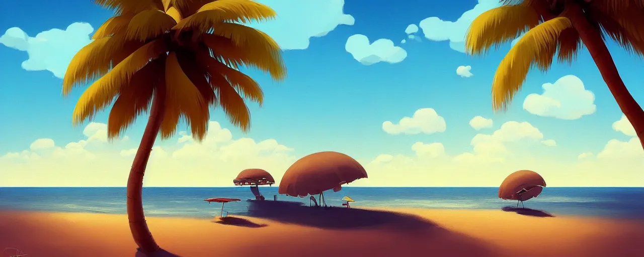 Image similar to painting by goro fujita!! illustration of a beach horizon with clouds and one palm tree in the style of goro fujita, sharp focus, highly detailed, artstation