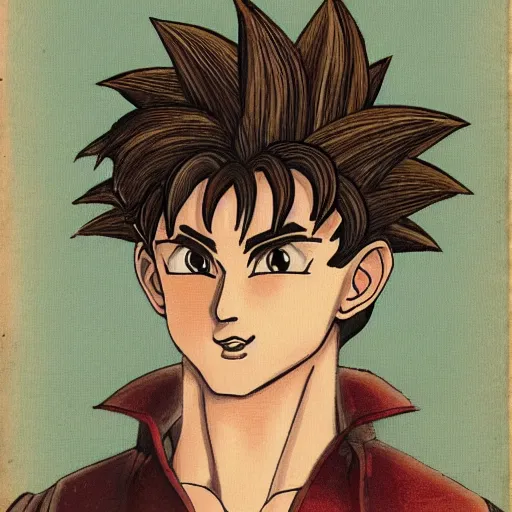 Prompt: realistic old victorian style portrait of goku with a powered wig and ruffled shirt