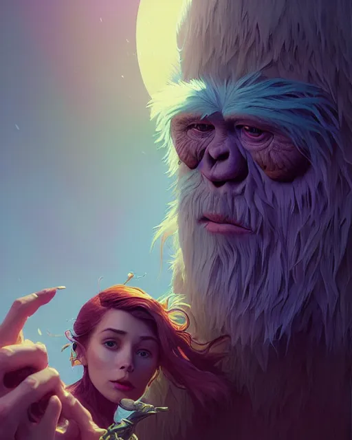 Image similar to highly detailed surreal vfx portrait of a wicked yeti, stephen bliss, unreal engine, greg rutkowski, loish, rhads, beeple, makoto shinkai and lois van baarle, ilya kuvshinov, rossdraws, tom bagshaw, alphonse mucha, global illumination, detailed and intricate environment