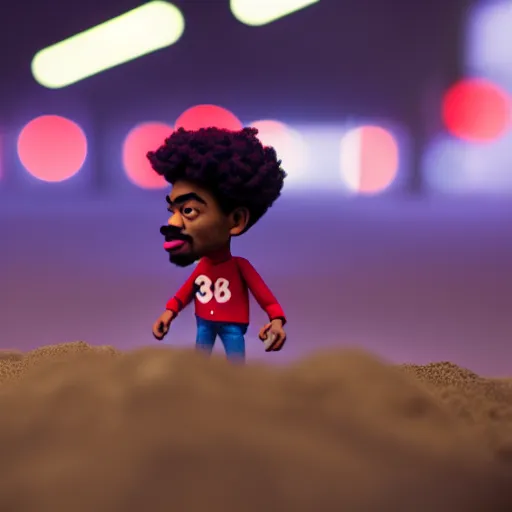 Image similar to a cinematic film still of a claymation stop motion film starring chance the rapper as a college student, shallow depth of field, 8 0 mm, f 1. 8