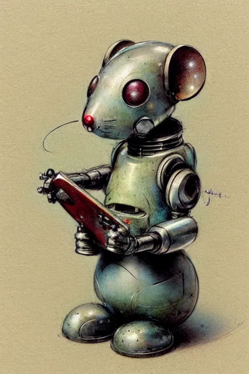 Prompt: (((((1950s retro robot mouse. muted colors.))))) by Jean-Baptiste Monge !!!!!!!!!!!!!!!!!!!!!!!!!!!!!!