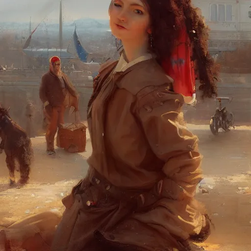 Image similar to a beautiful portrait painting of life in northern europe, masterpiece by famous artist nasreddine dinet and eugene de blaas and greg rutkowski and artgerm and wlop, path tracing, artstation