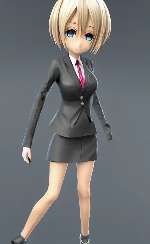 Image similar to Anime girl figure in office suit, unreal engine, highly detailed.