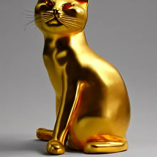 Prompt: an ancient gold cat statue