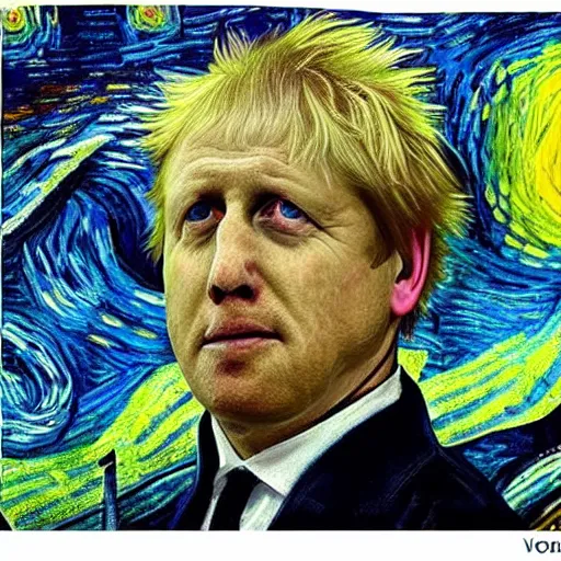 Prompt: detailed portrait of boris johnson on a bad hair day on a starry night painted by van gogh