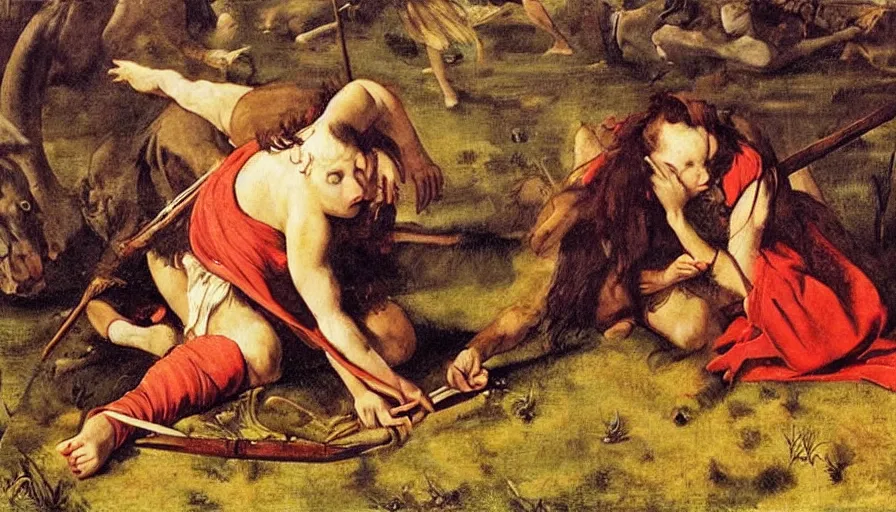 Image similar to saving Artax from a swamp full of spaghetti, in the style of Artemisia Gentileschi