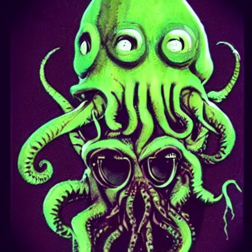 Prompt: close - up anthropomorphic davy jones cthulhu anthropomorphic!!! in cool glasses wearing a hoodie!!!! polaroid photo, in colour - n 9