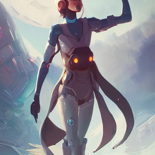 Prompt: an intergalactic mechanic using magic powers to rebuild and restore a planet. concept art, character design, artstation trending, by rossdraws, wlop, greg rutkowski