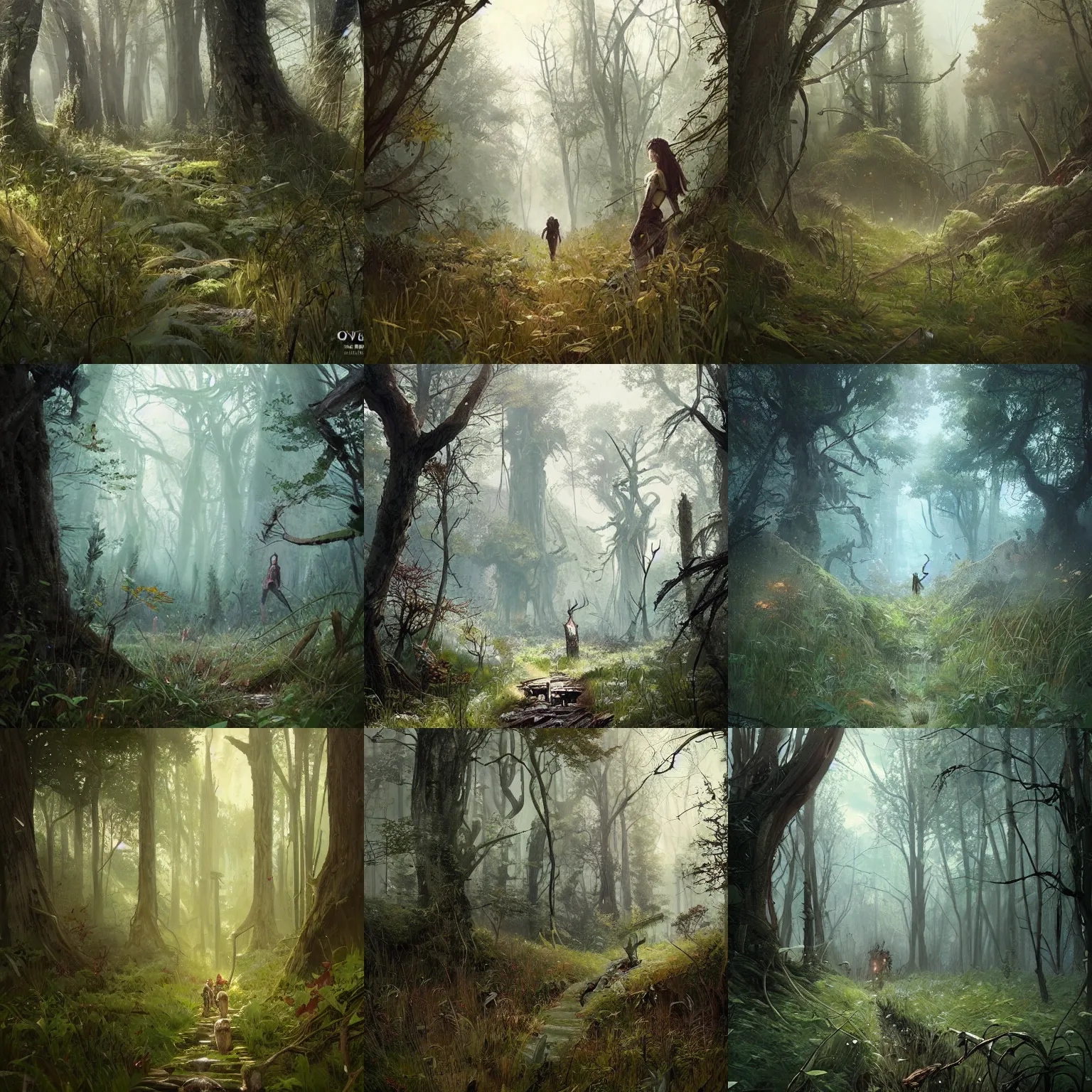 Prompt: overgrown forest, grass, weeds, beaten path Raoul Vitale and Greg Rutkowski