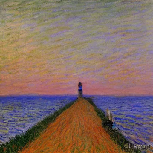 Image similar to A road leading to the lighthouse,dusk, by Claude Monet