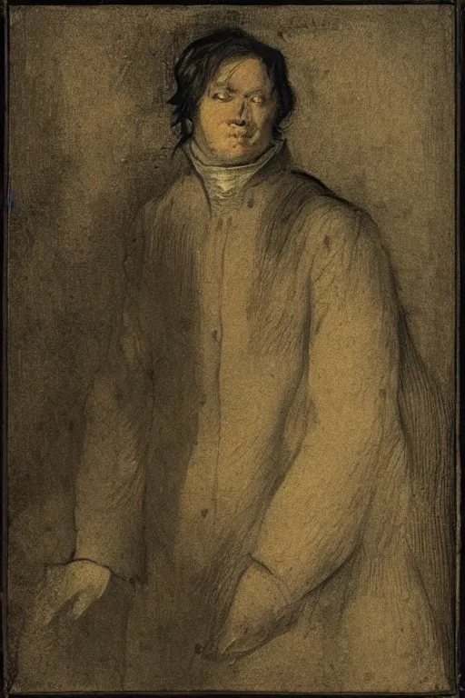 Image similar to portrait of a person in the style of Goya etchings