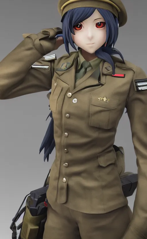 Prompt: Anime girl figure in militar uniform, unreal engine, highly detailed.